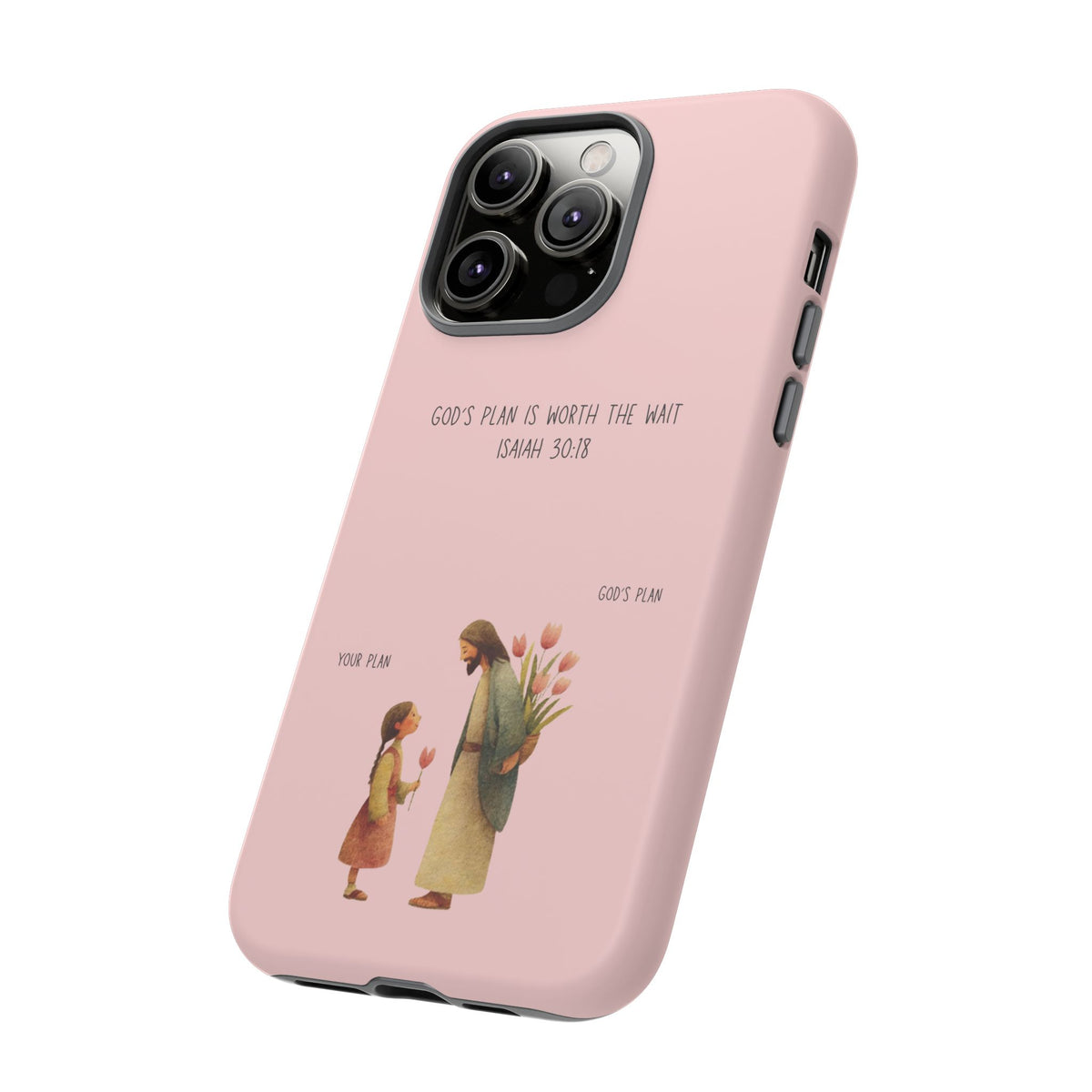 Christelijk telefoonhoesje Gods plan is beter roze mat