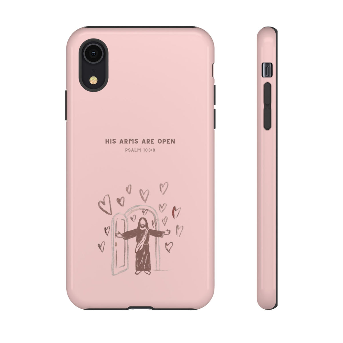 Christelijk telefoonhoesje Zijn armen staan open roze mat