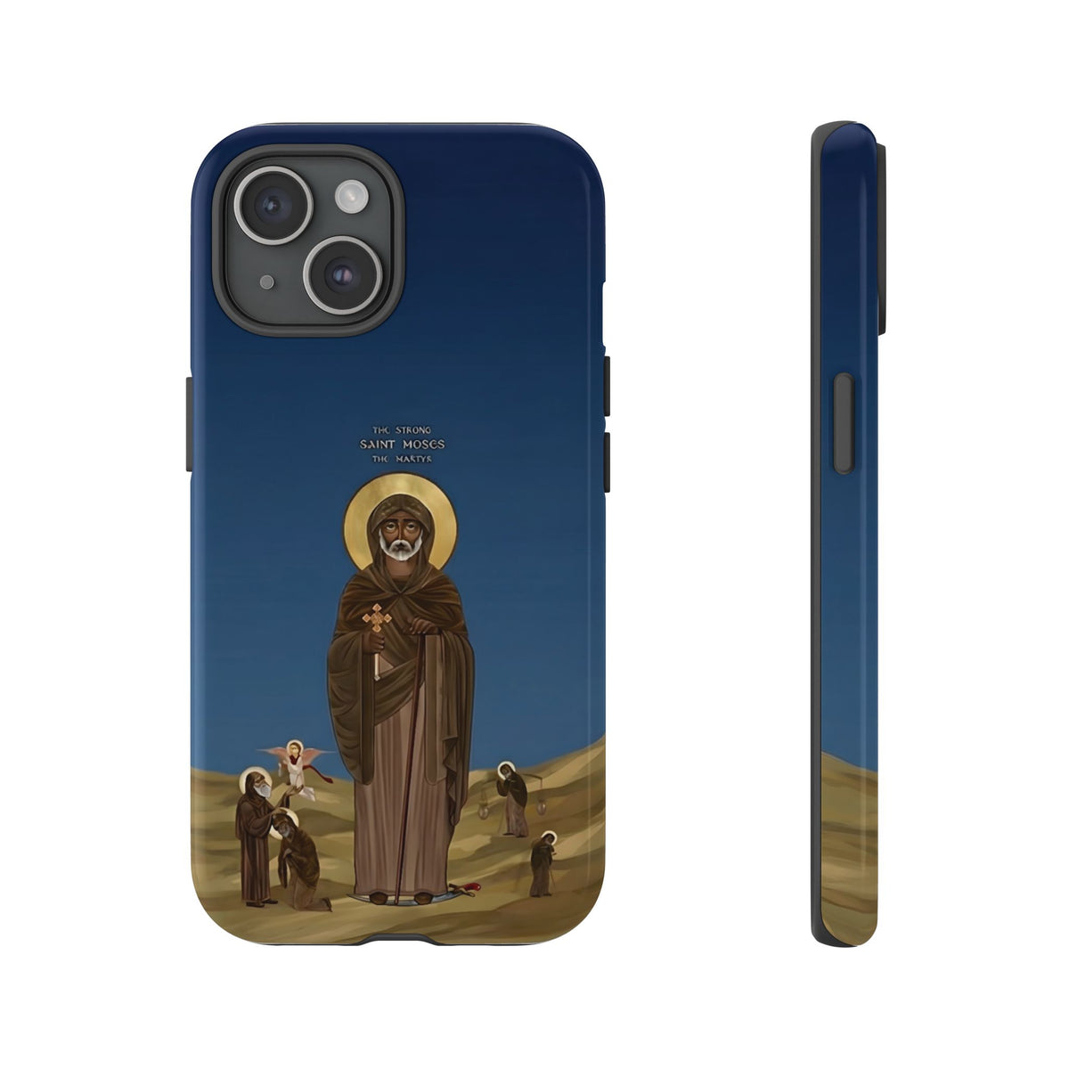Christelijk telefoonhoesje Sint-Mozes de Sterke blauw mat