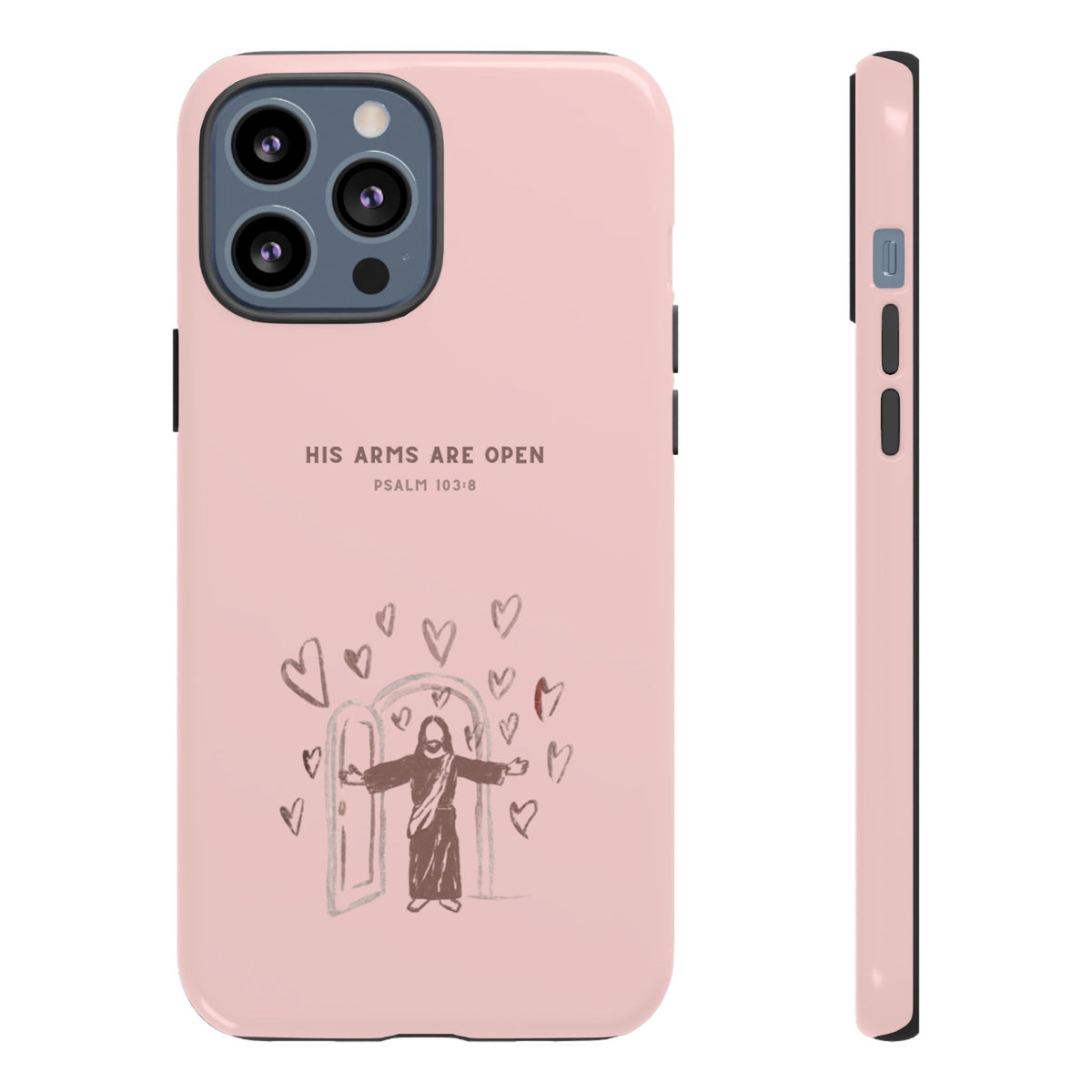 Christelijk telefoonhoesje Zijn armen staan open roze mat