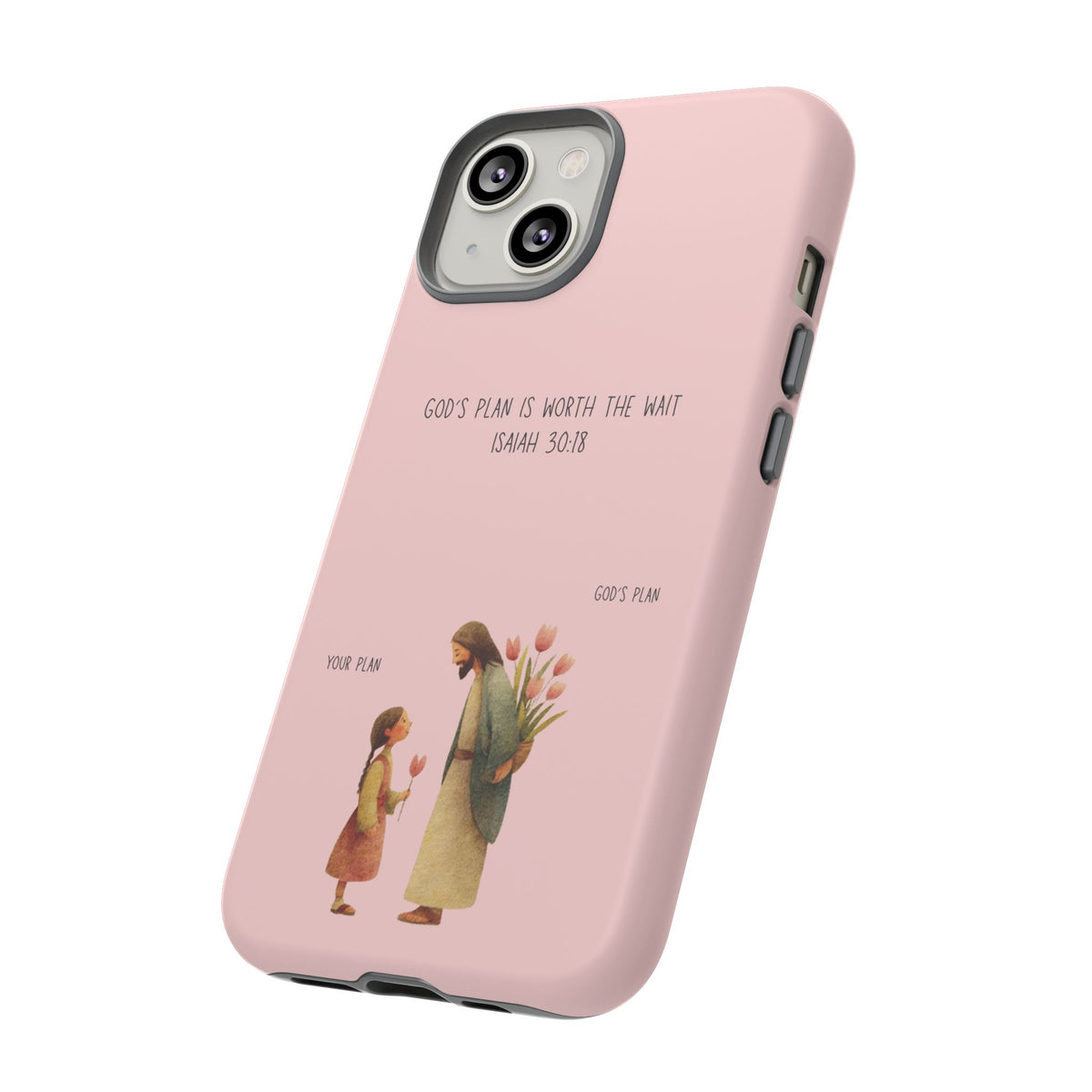 Christelijk telefoonhoesje Gods plan is beter roze mat