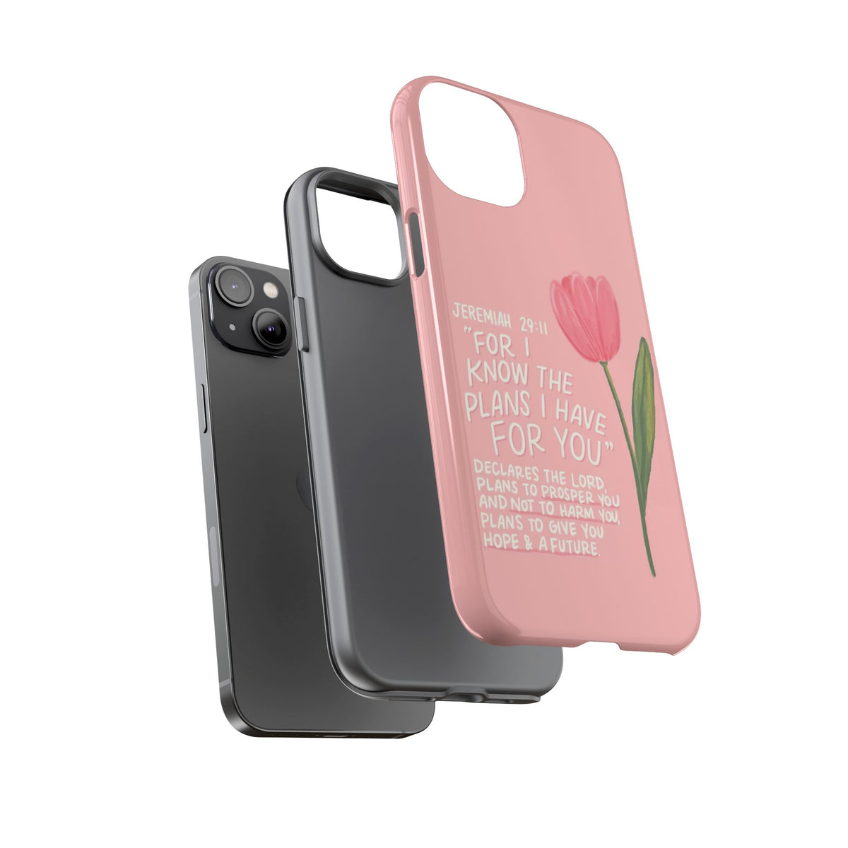 Christelijk telefoonhoesje Ik ken de plannen roze mat