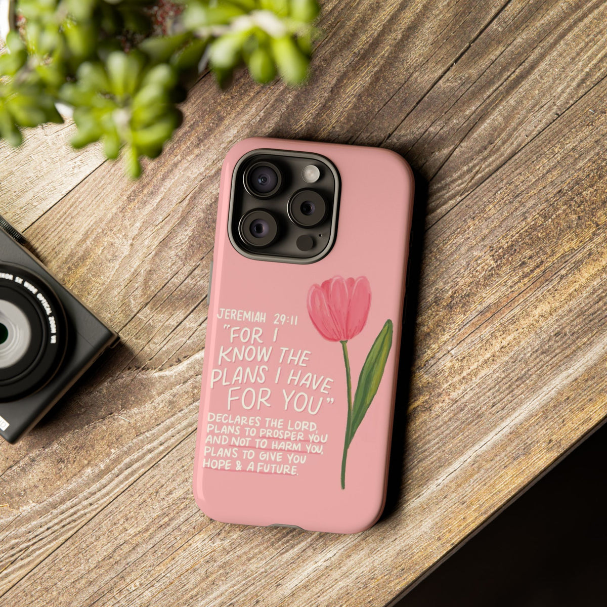 Christelijk telefoonhoesje Ik ken de plannen roze mat