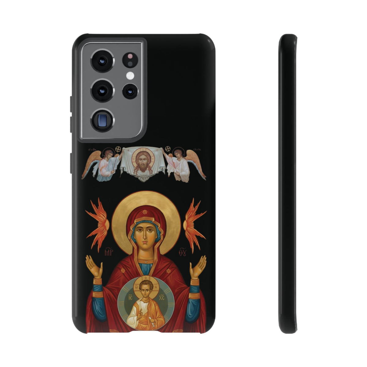 Christelijk telefoonhoesje De Heilige Maagd Maria zwart mat