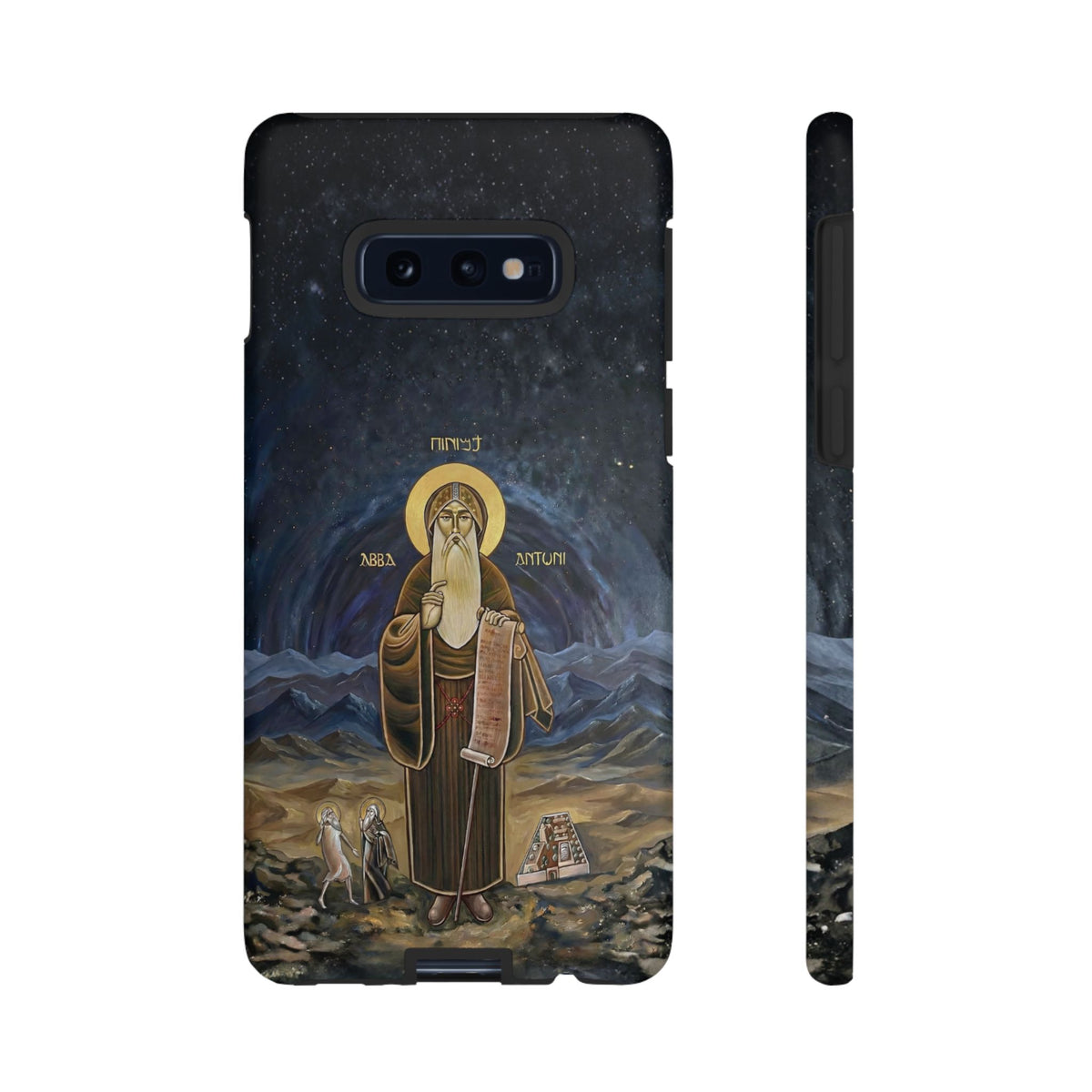 Christelijk telefoonhoesje Sint-Antonius de Grote donkerblauw mat