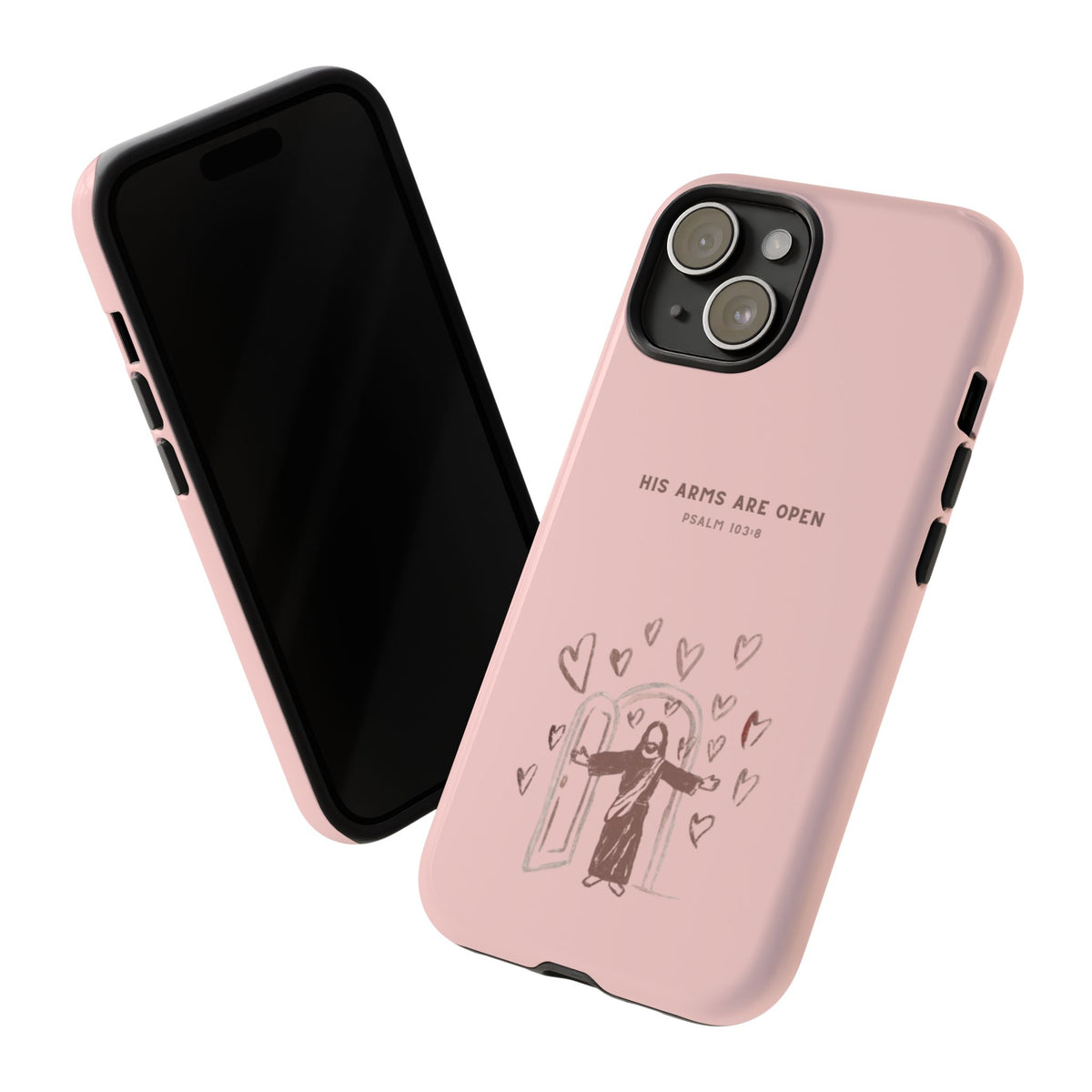 Christelijk telefoonhoesje Zijn armen staan open roze mat