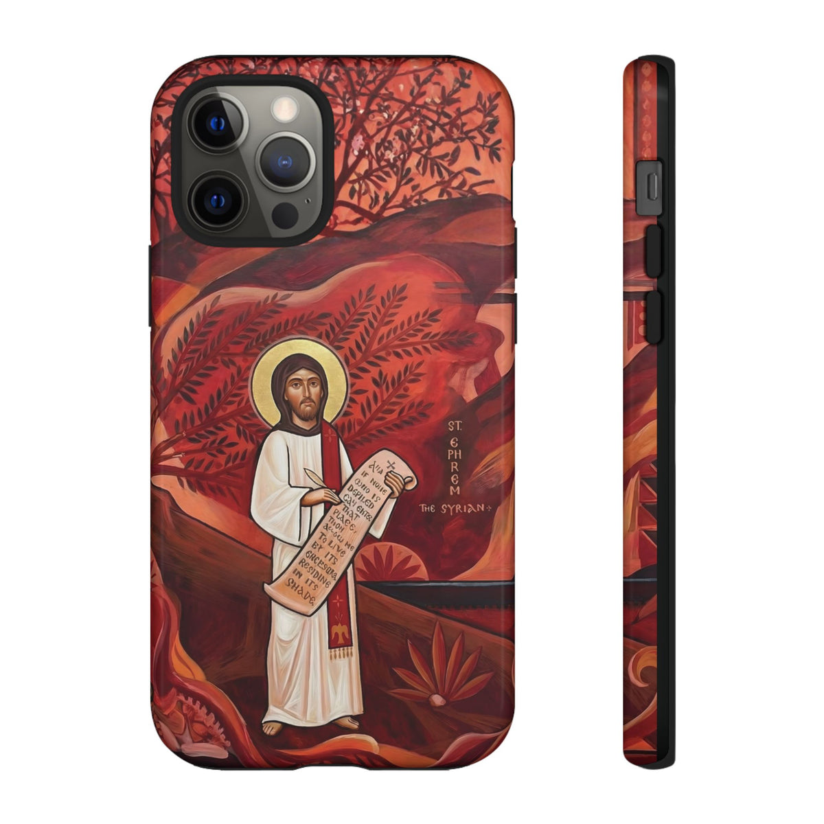 Christelijk telefoonhoesje Sint-Efrem de Syriër rood mat