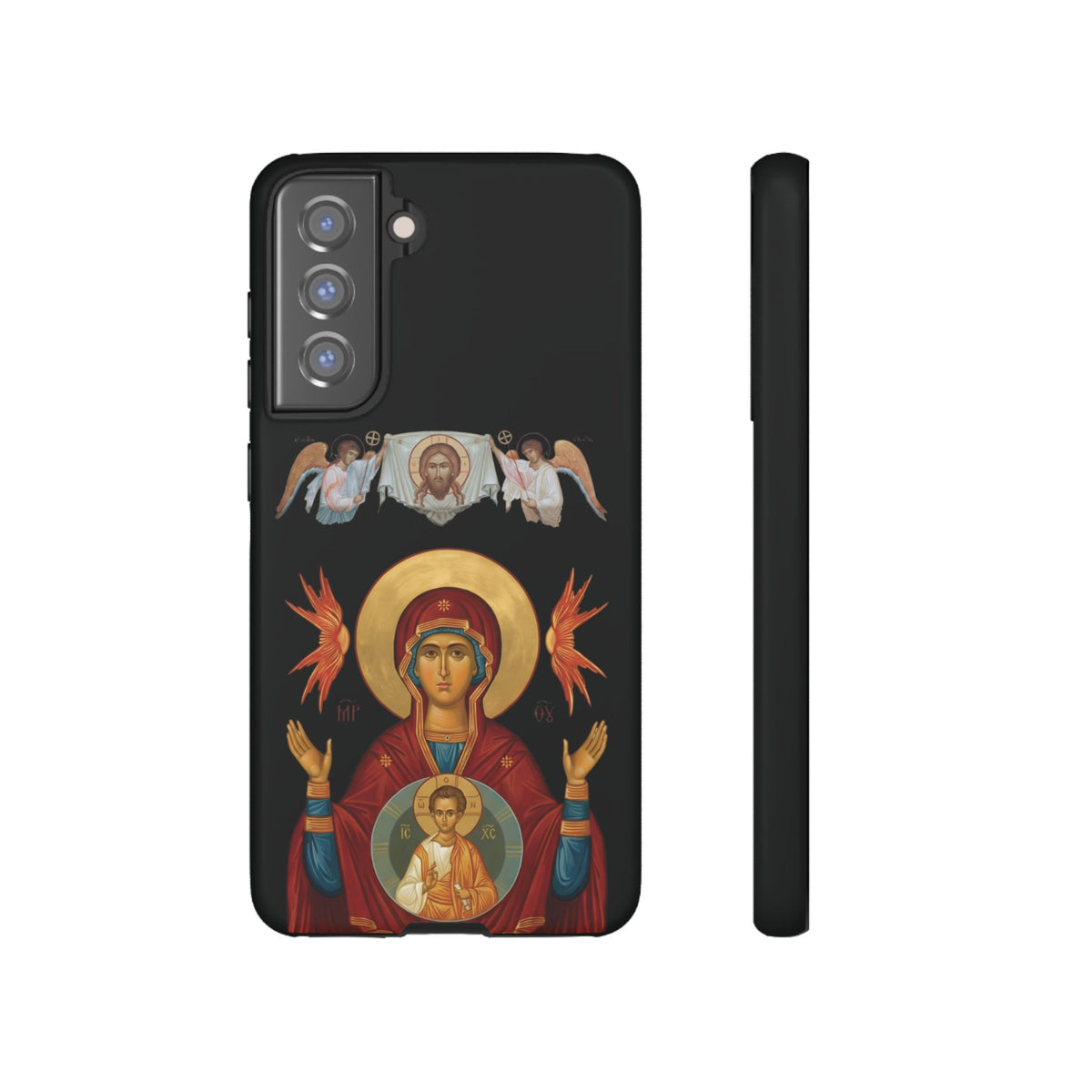 Christelijk telefoonhoesje De Heilige Maagd Maria zwart mat