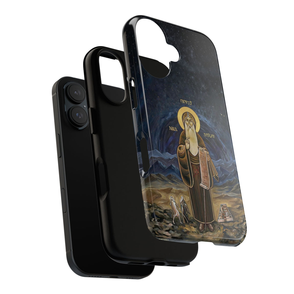 Christelijk telefoonhoesje Sint-Antonius de Grote donkerblauw mat