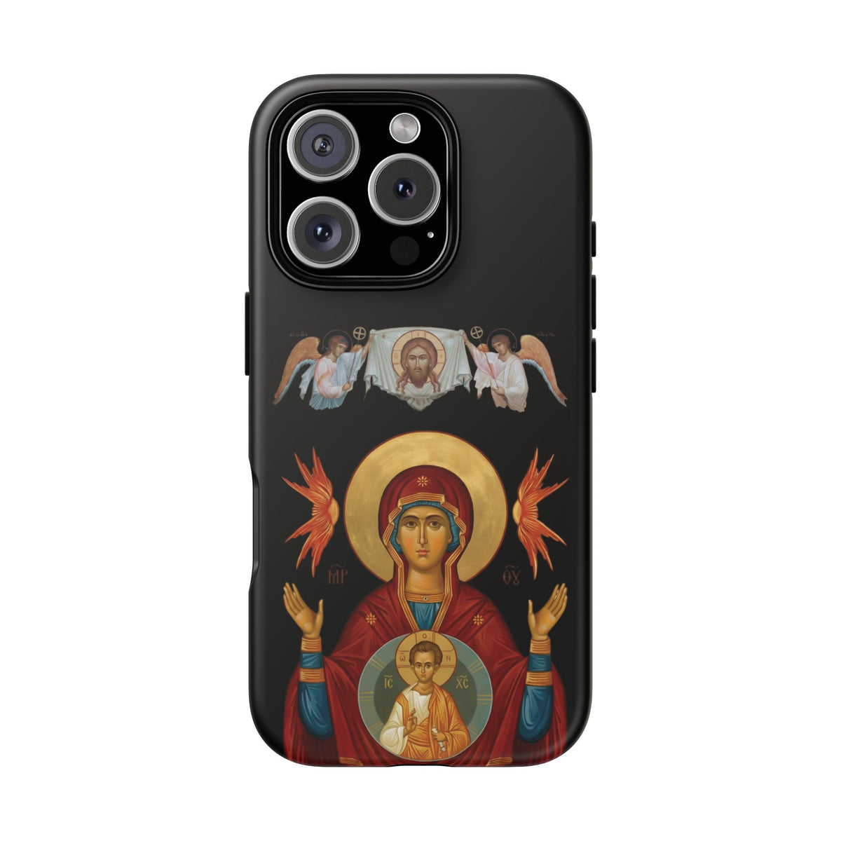 Christelijk telefoonhoesje De Heilige Maagd Maria zwart mat