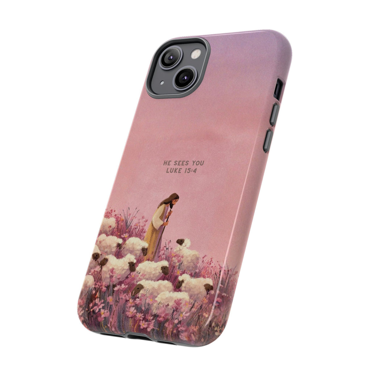 Christelijk telefoonhoesje Hij ziet jou roze mat