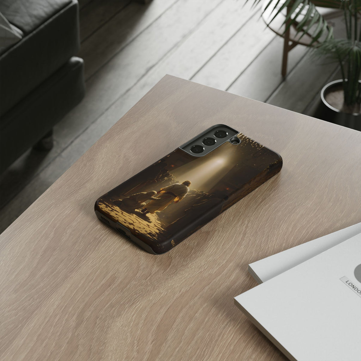Christelijk telefoonhoesje Aangeraakt door geloof bruin mat