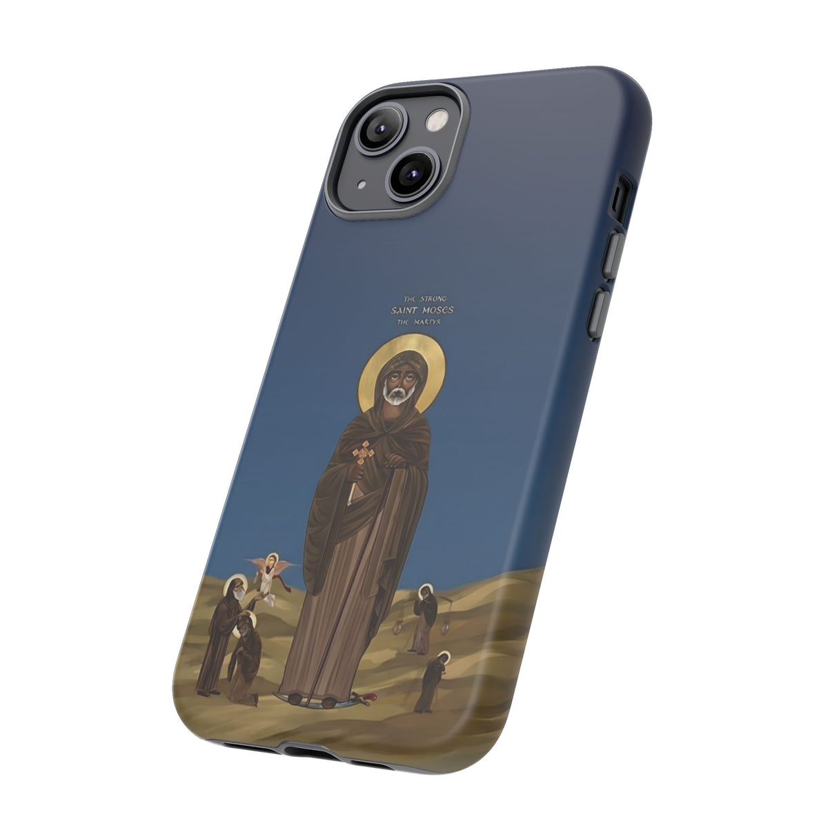 Christelijk telefoonhoesje Sint-Mozes de Sterke blauw mat