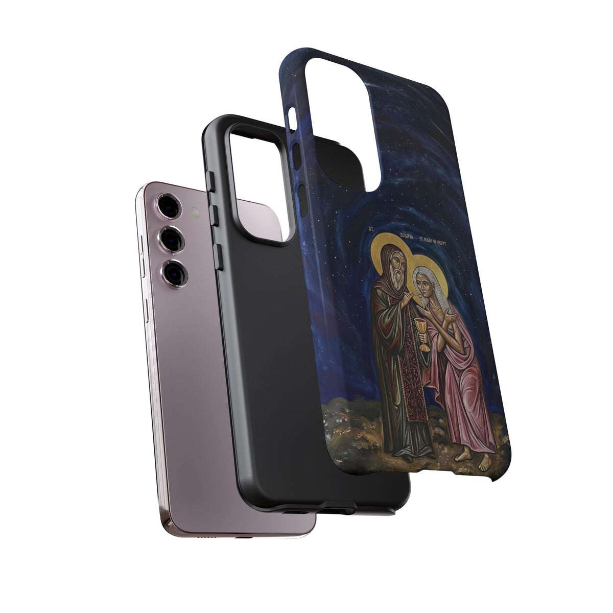 Christelijk telefoonhoesje Maria van Egypte en Sint-Zosimas donkerblauw mat