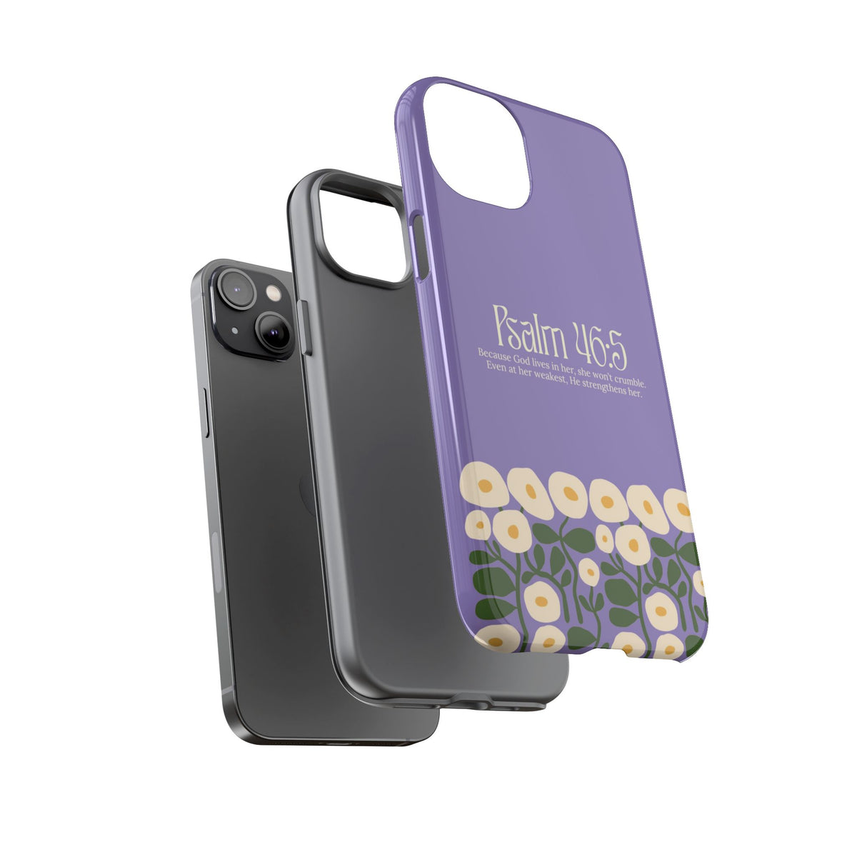 Christelijk telefoonhoesje God woont in haar lila mat