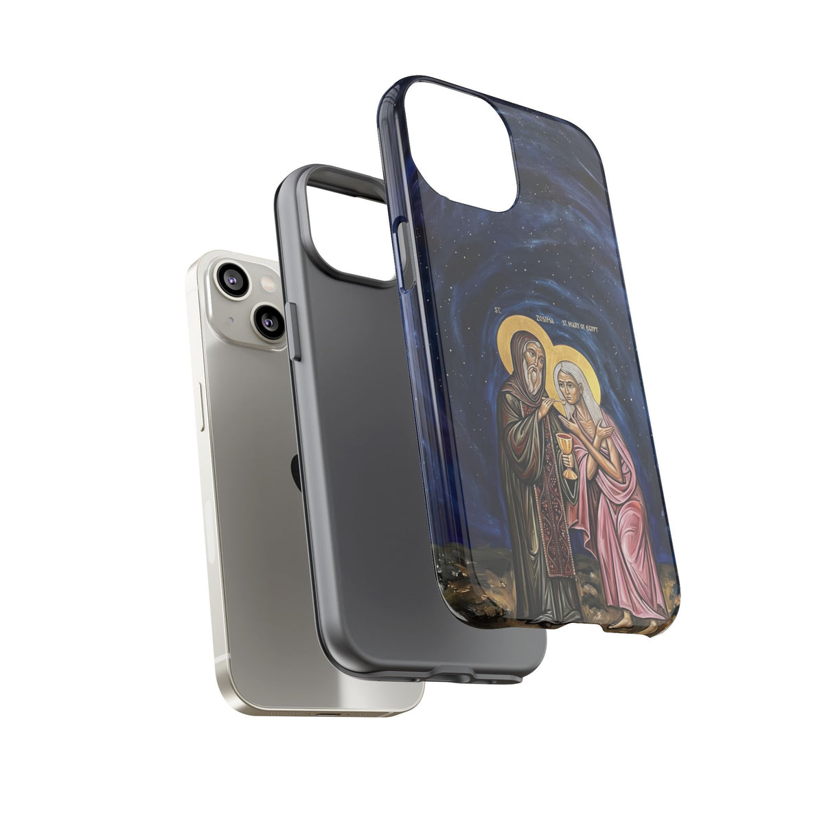 Christelijk telefoonhoesje Maria van Egypte en Sint-Zosimas donkerblauw mat