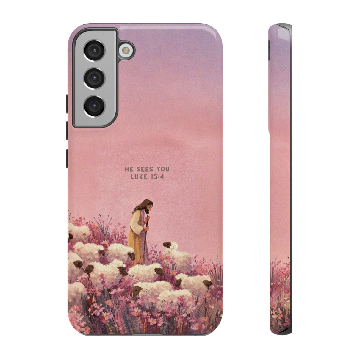 Christelijk telefoonhoesje Hij ziet jou roze mat