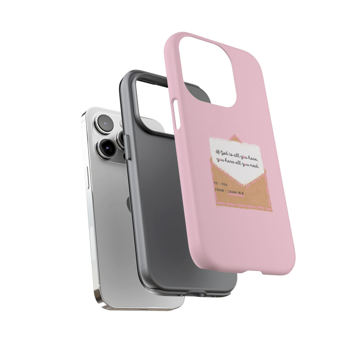 Christelijk telefoonhoesje God is alles wat je nodig hebt roze mat