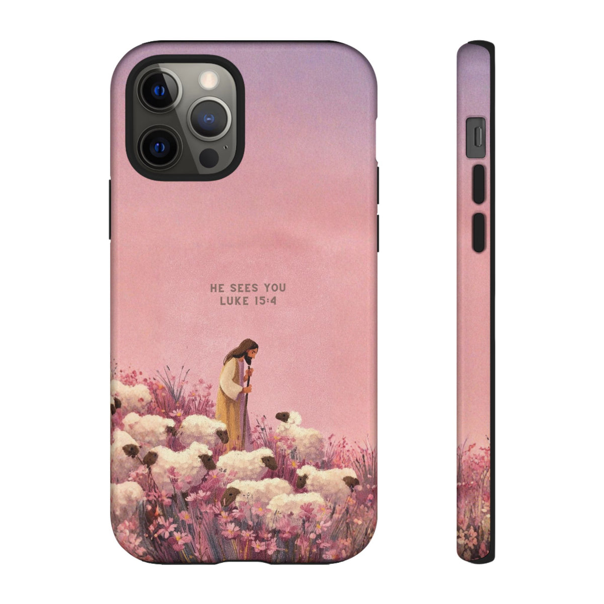 Christelijk telefoonhoesje Hij ziet jou roze mat