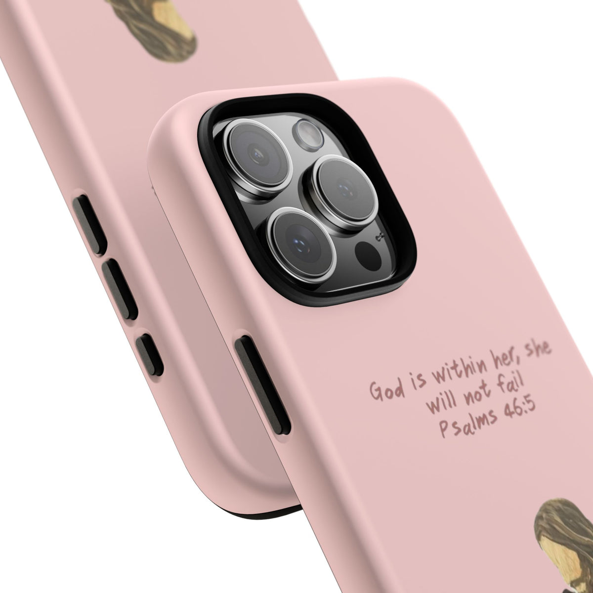 Christelijk telefoonhoesje God is in haar roze mat