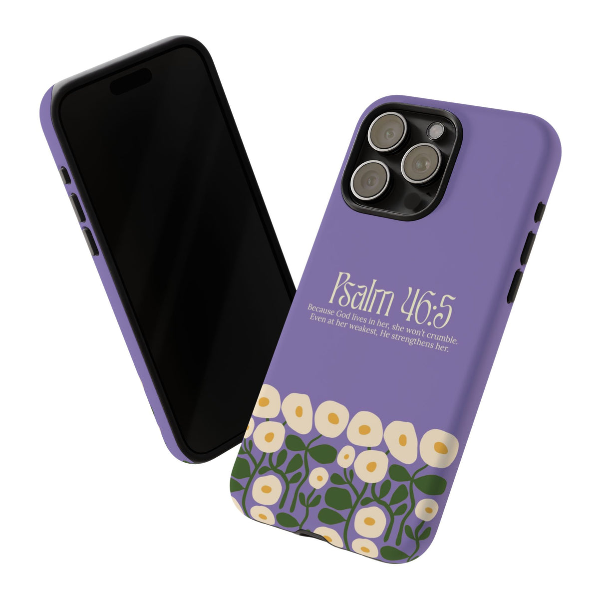 Christelijk telefoonhoesje God woont in haar lila mat