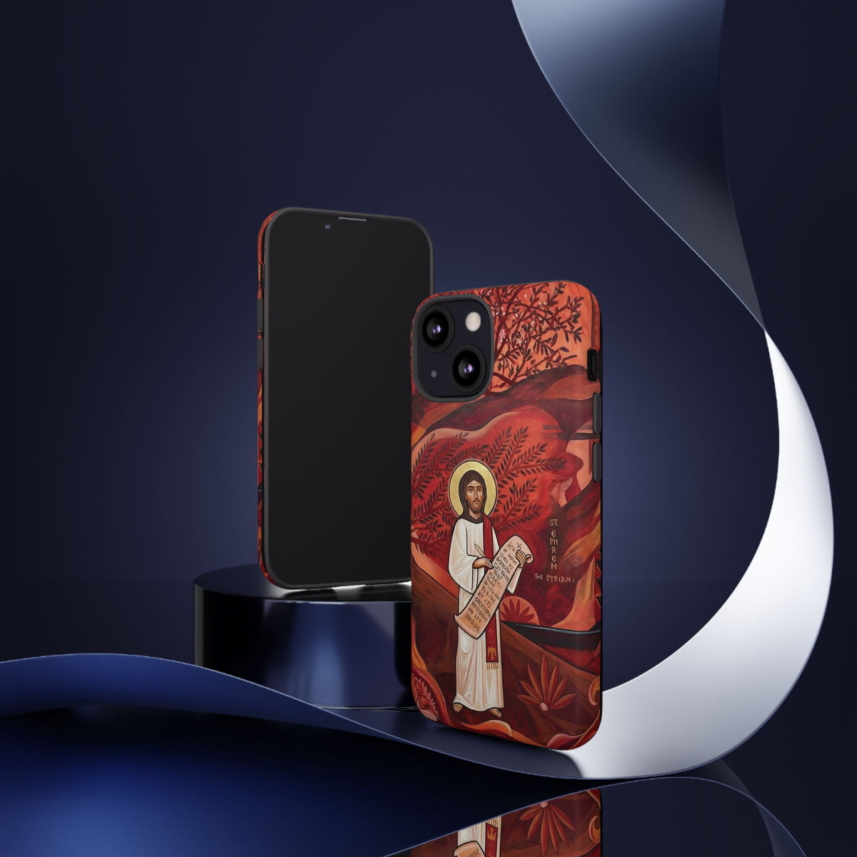 Christelijk telefoonhoesje Sint-Efrem de Syriër rood mat