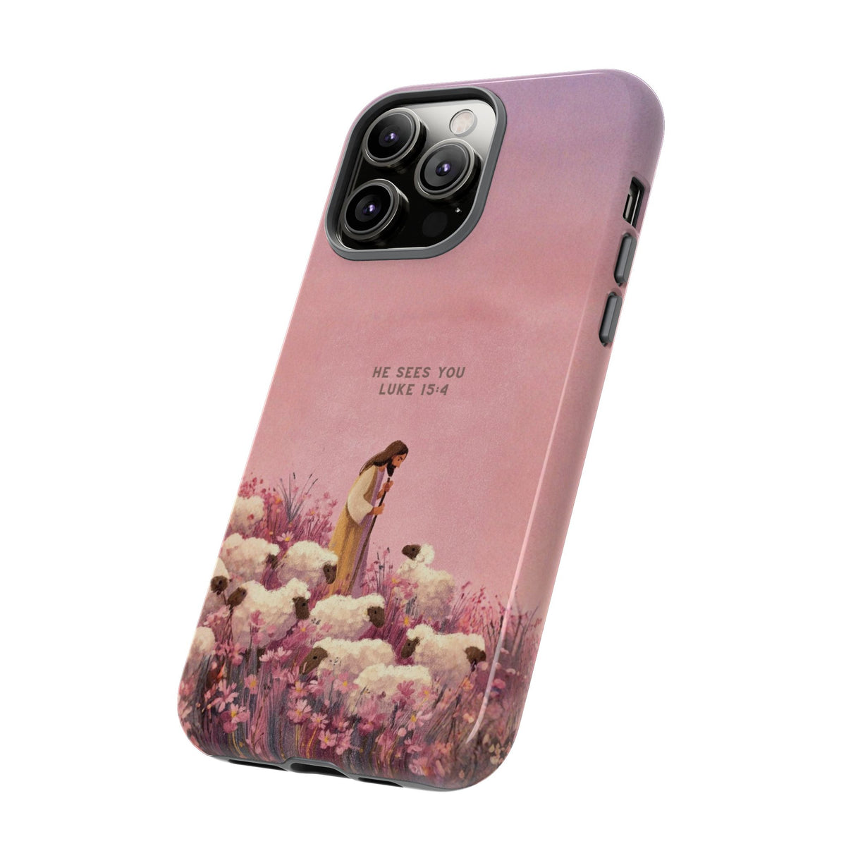Christelijk telefoonhoesje Hij ziet jou roze mat