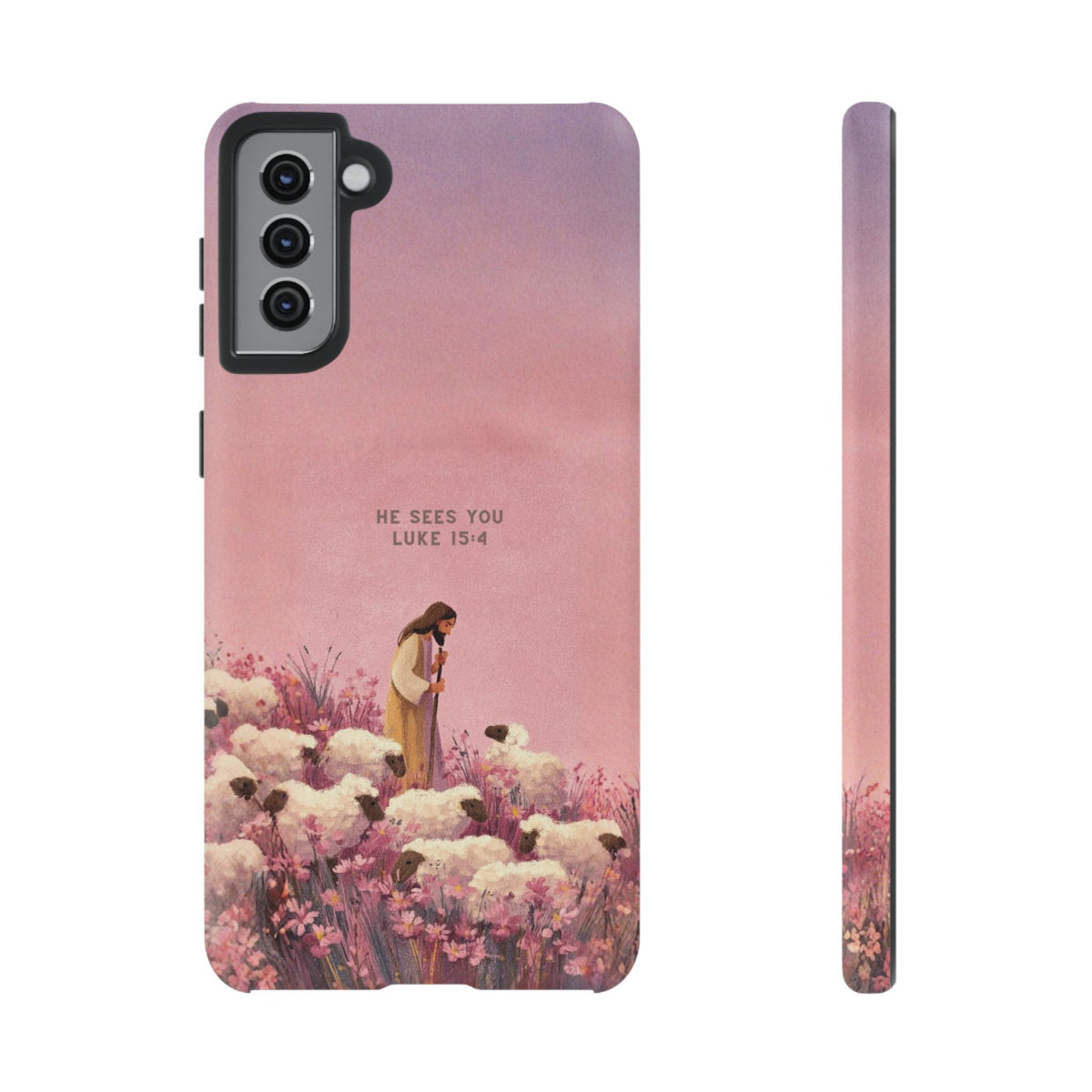 Christelijk telefoonhoesje Hij ziet jou roze mat