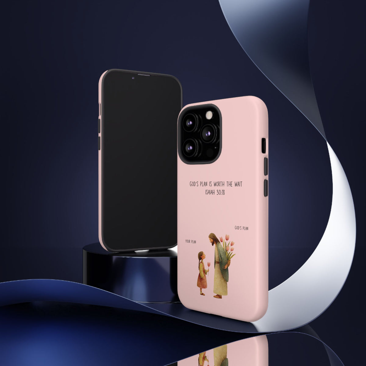 Christelijk telefoonhoesje Gods plan is beter roze mat