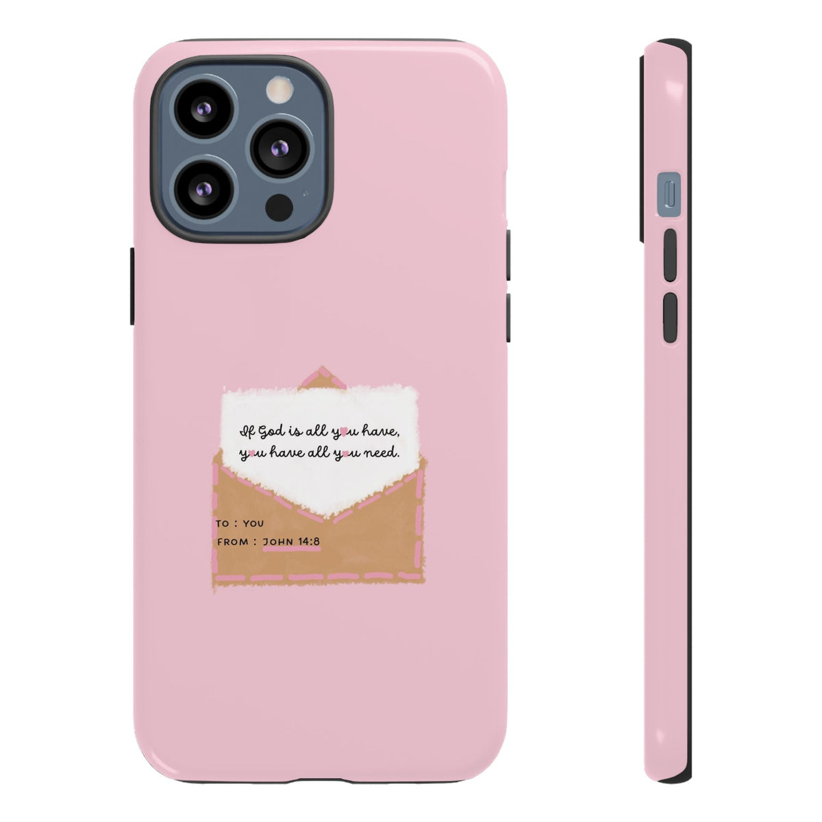 Christelijk telefoonhoesje God is alles wat je nodig hebt roze mat