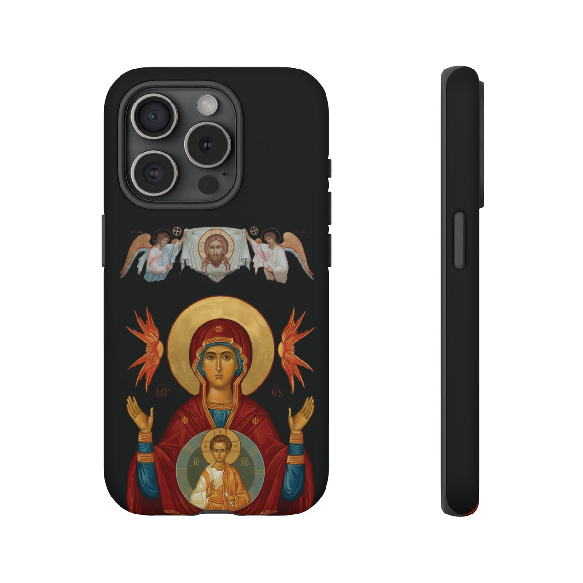 Christelijk telefoonhoesje De Heilige Maagd Maria zwart mat