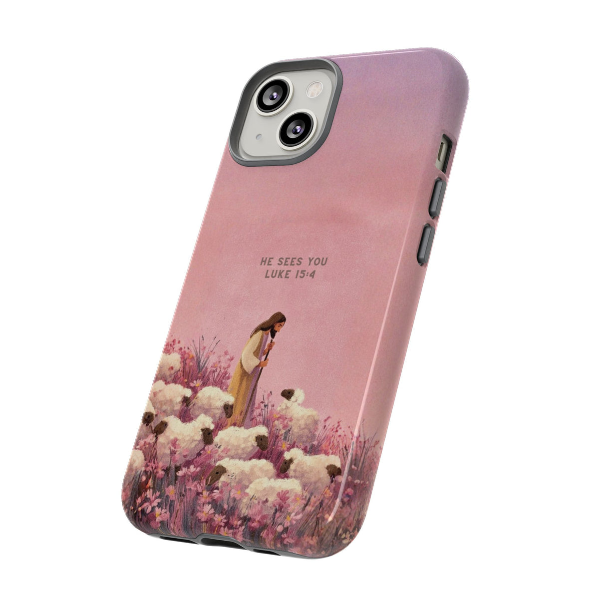 Christelijk telefoonhoesje Hij ziet jou roze mat
