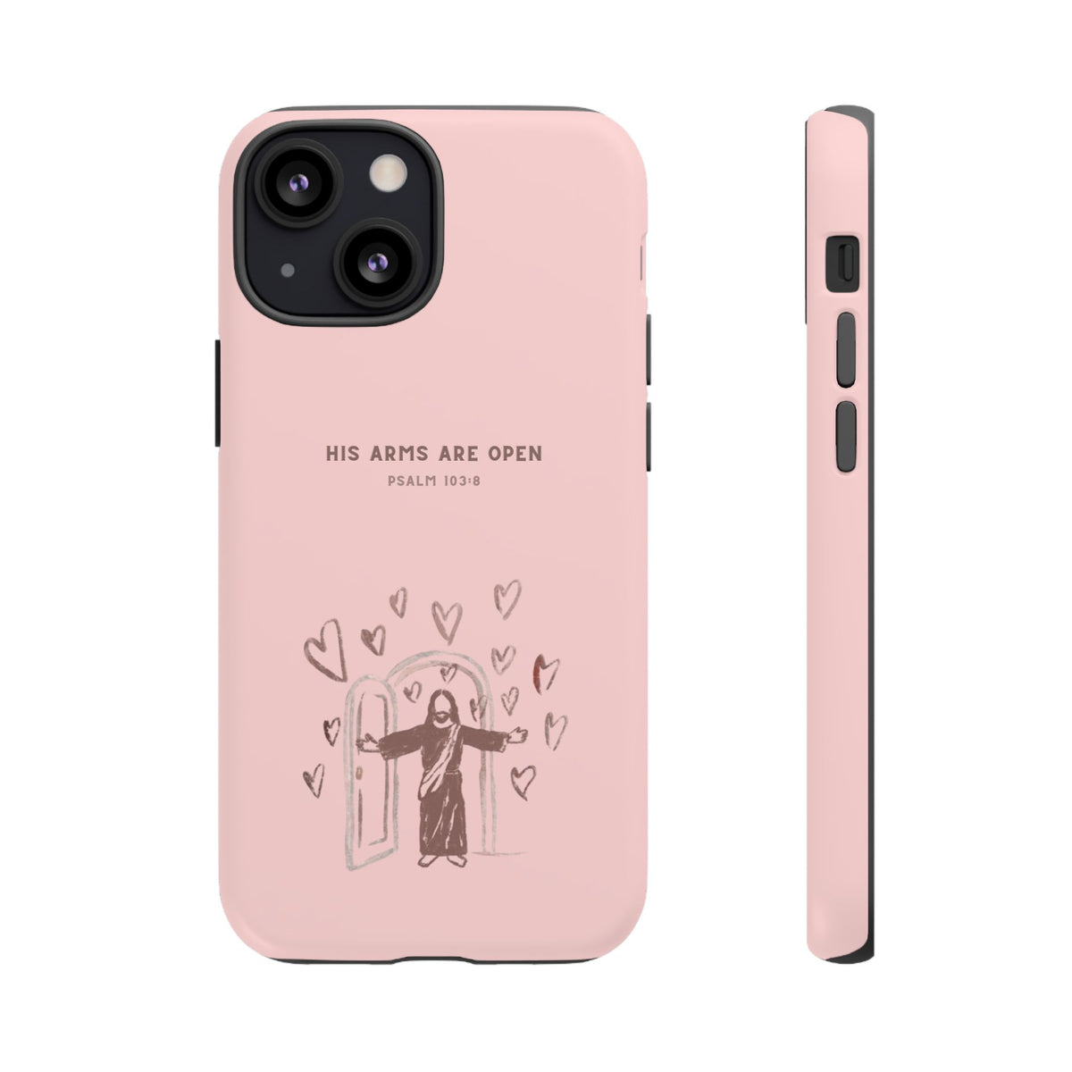 Christelijk telefoonhoesje Zijn armen staan open roze mat