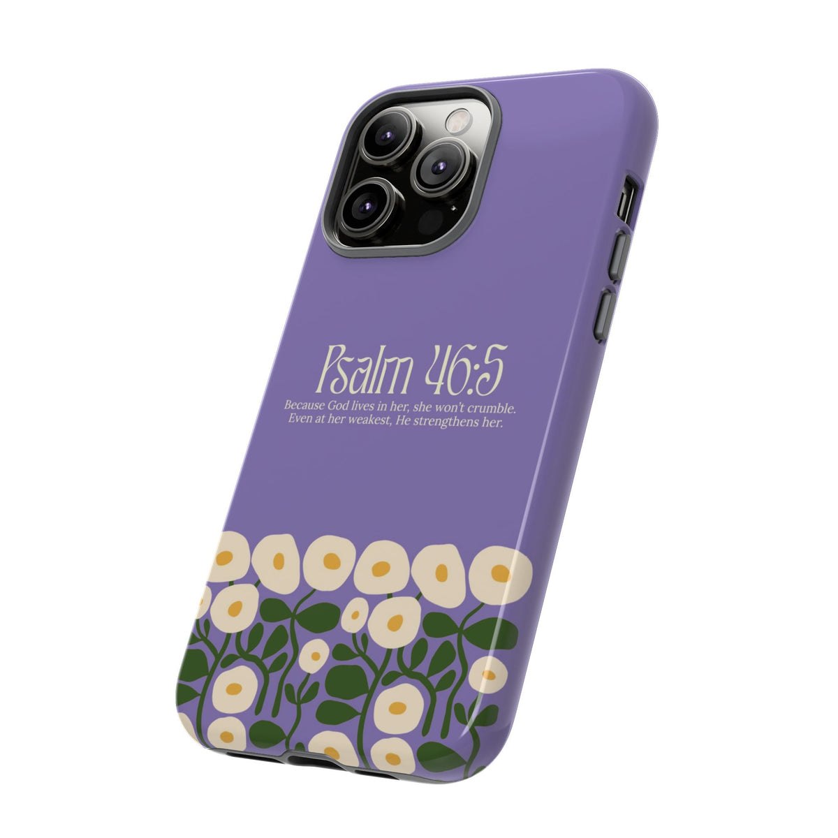 Christelijk telefoonhoesje God woont in haar lila mat