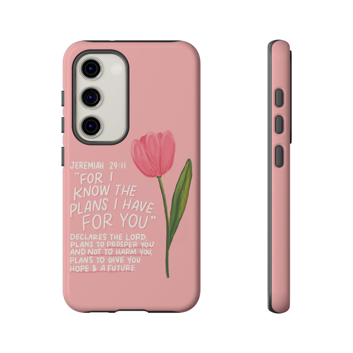 Christelijk telefoonhoesje Ik ken de plannen roze mat