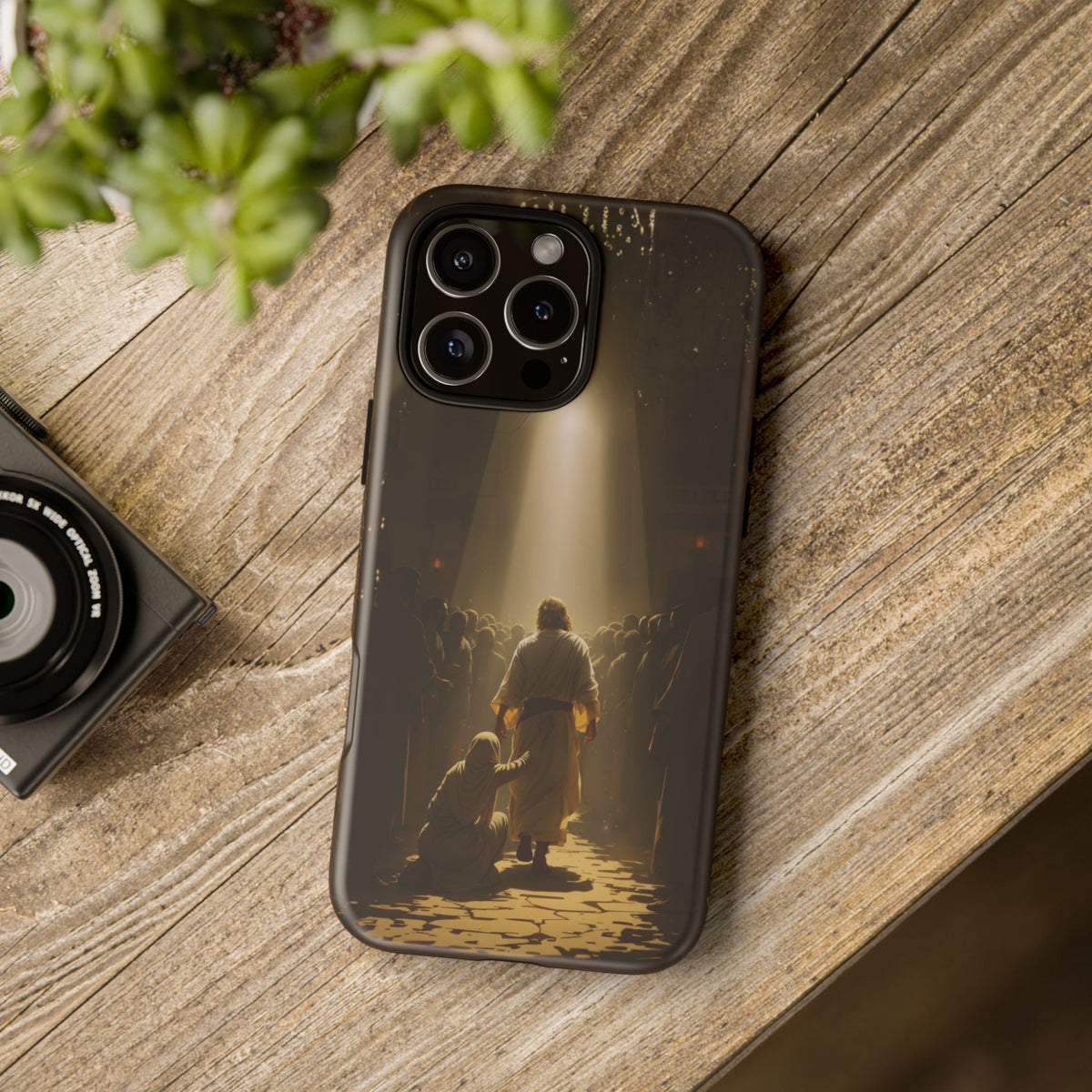 Christelijk telefoonhoesje Aangeraakt door geloof bruin mat