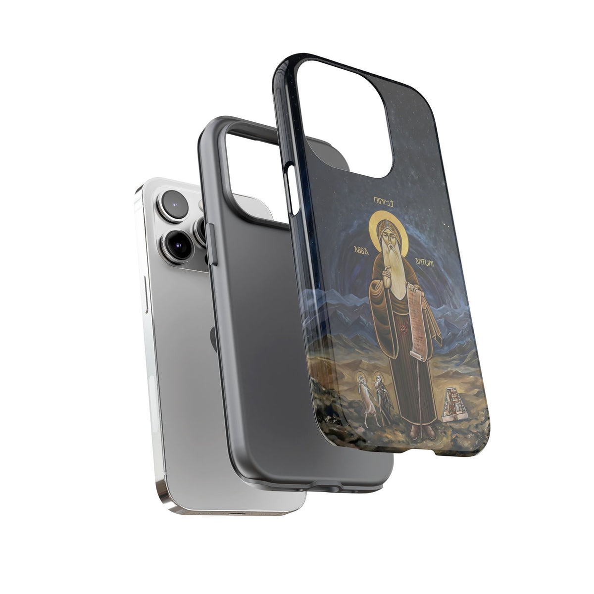 Christelijk telefoonhoesje Sint-Antonius de Grote donkerblauw mat