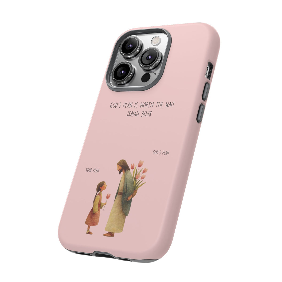 Christelijk telefoonhoesje Gods plan is beter roze mat