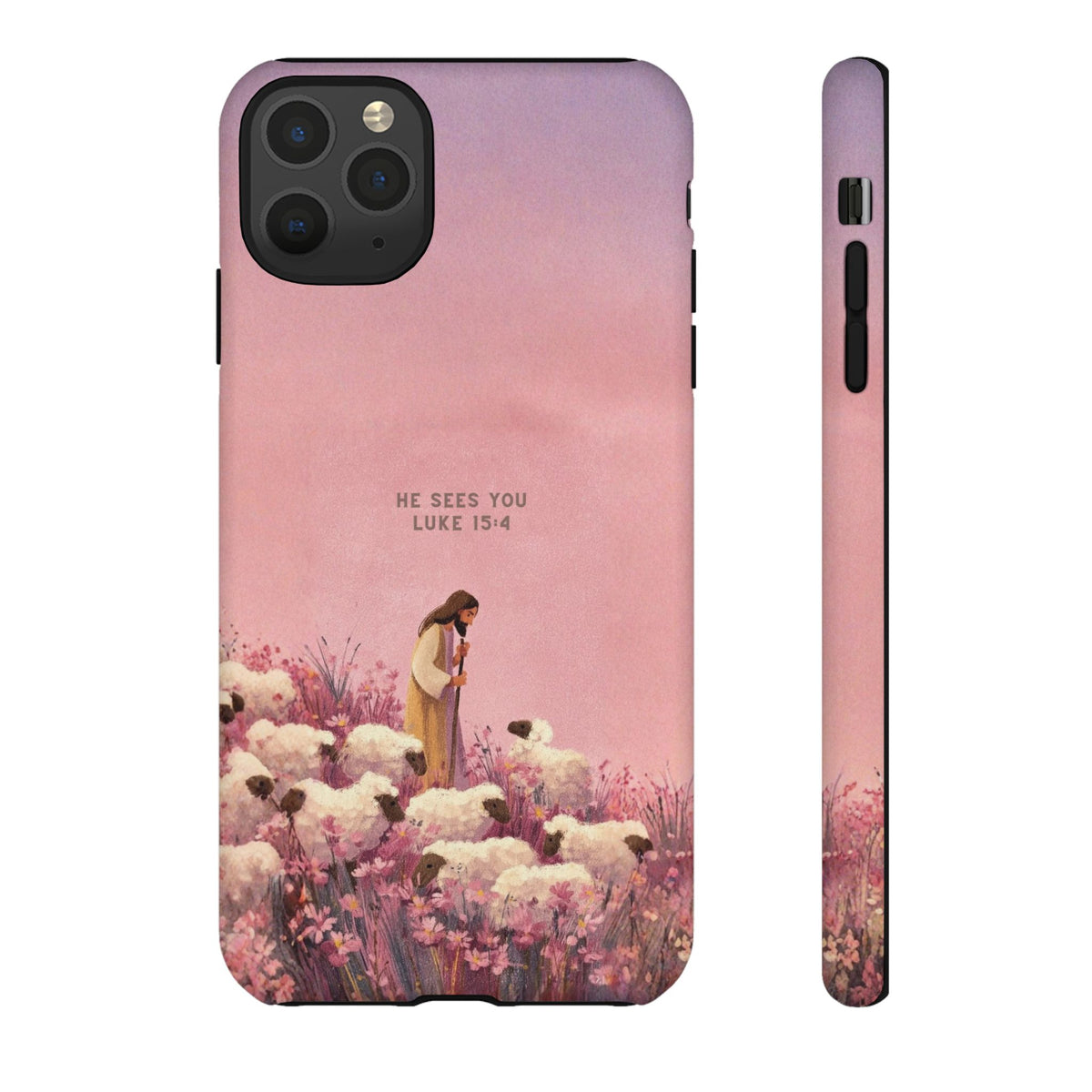 Christelijk telefoonhoesje Hij ziet jou roze mat