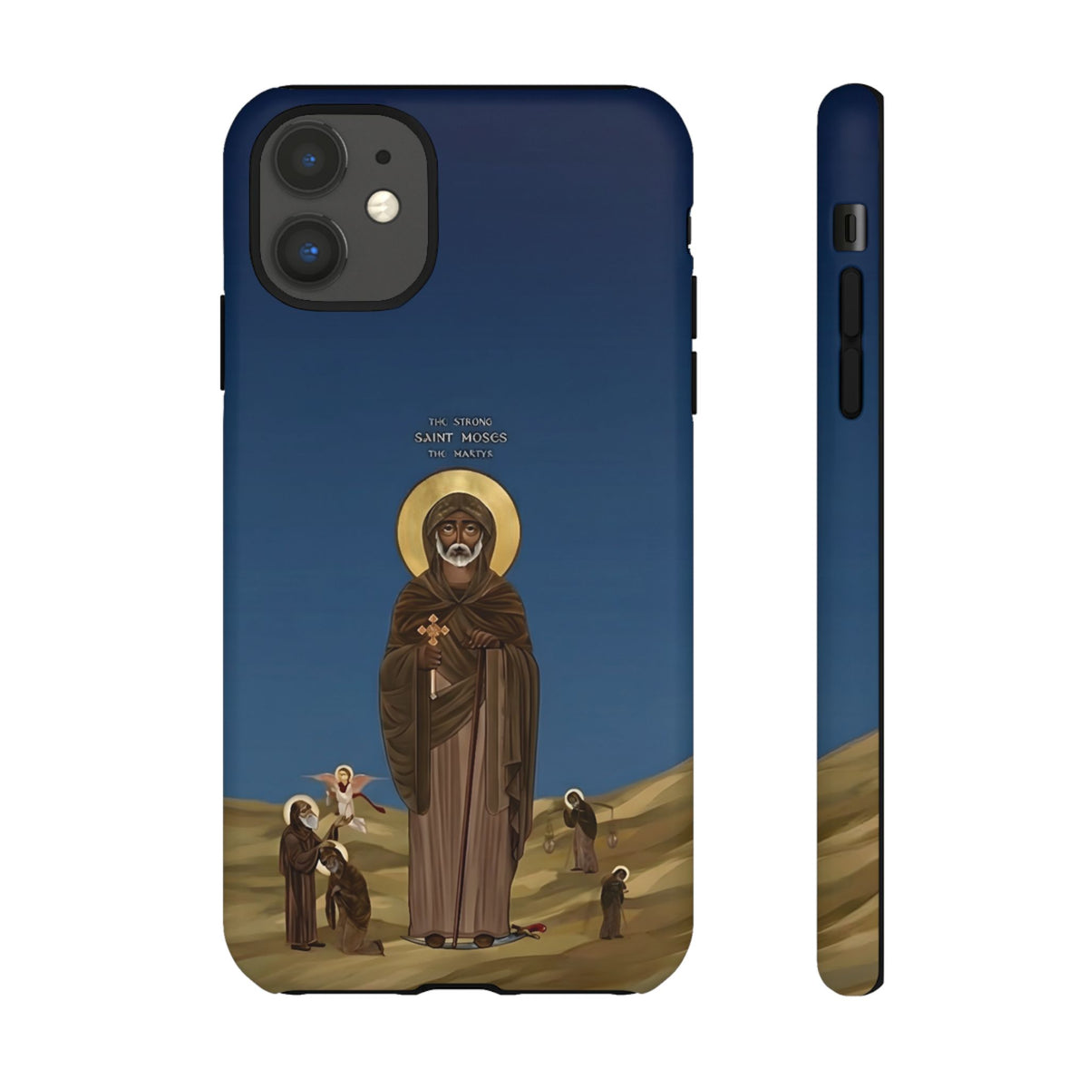 Christelijk telefoonhoesje Sint-Mozes de Sterke blauw mat