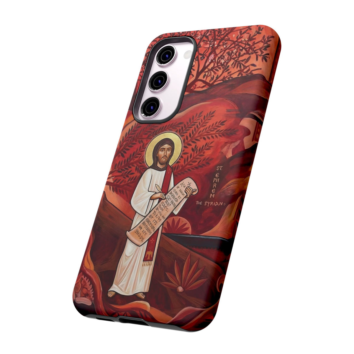 Christelijk telefoonhoesje Sint-Efrem de Syriër rood mat