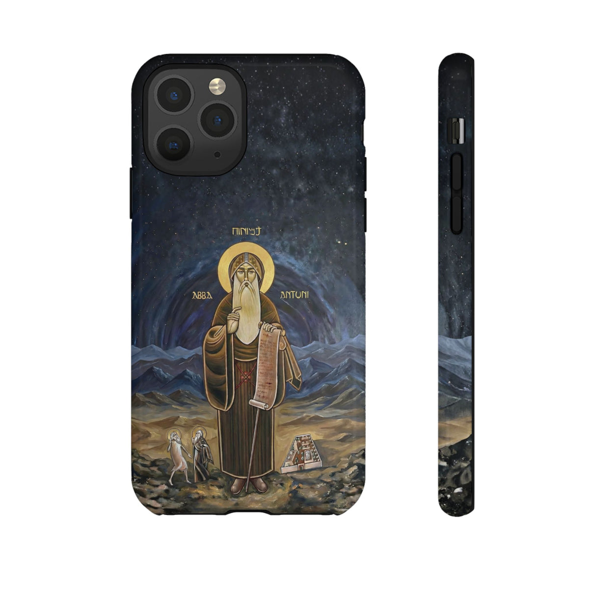 Christelijk telefoonhoesje Sint-Antonius de Grote donkerblauw mat