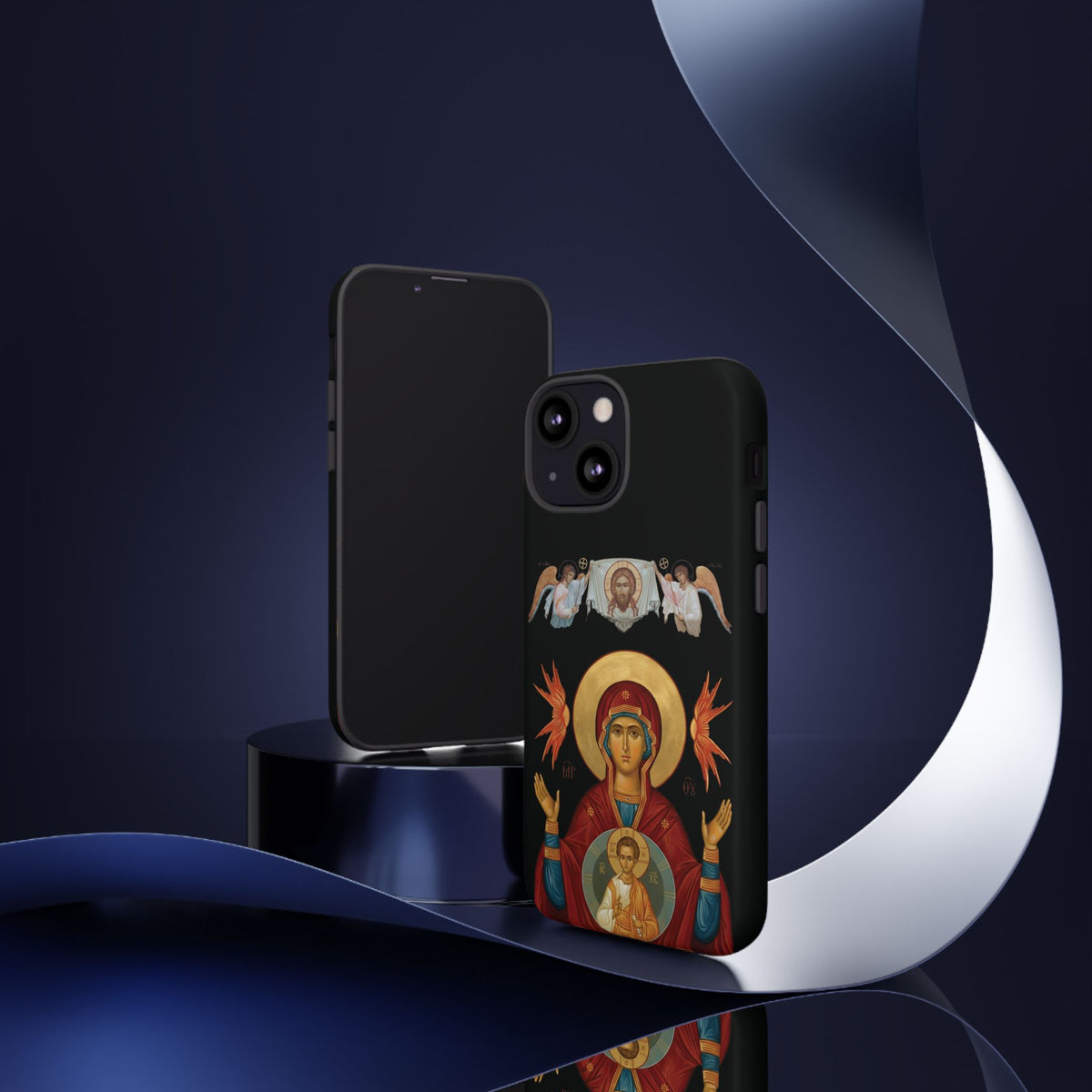 Christelijk telefoonhoesje De Heilige Maagd Maria zwart mat