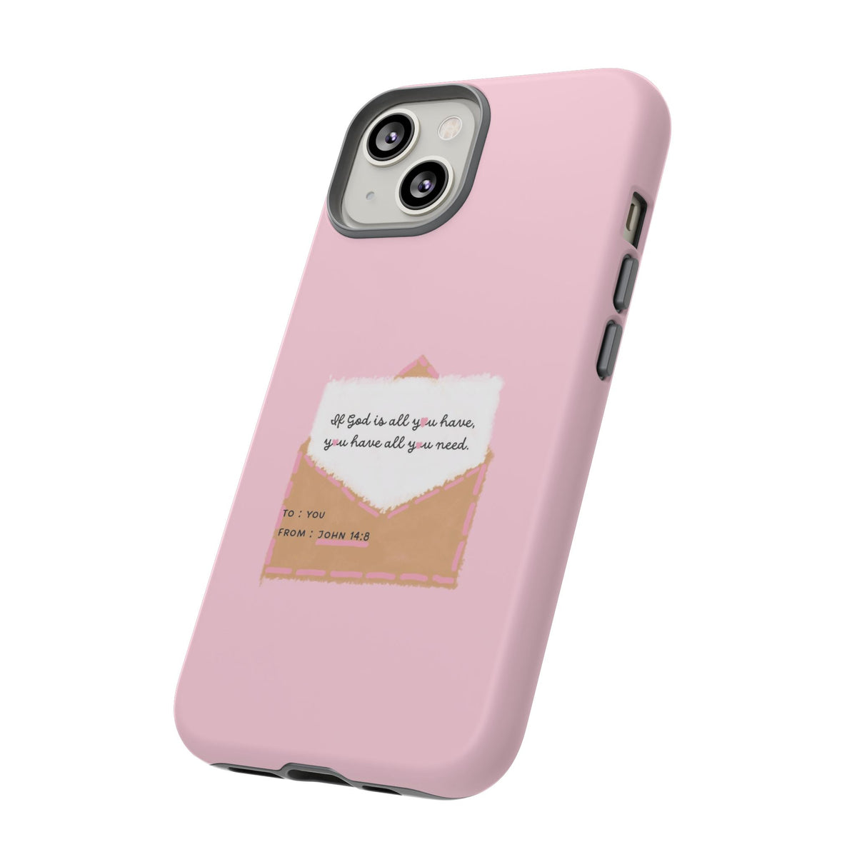 Christelijk telefoonhoesje God is alles wat je nodig hebt roze mat