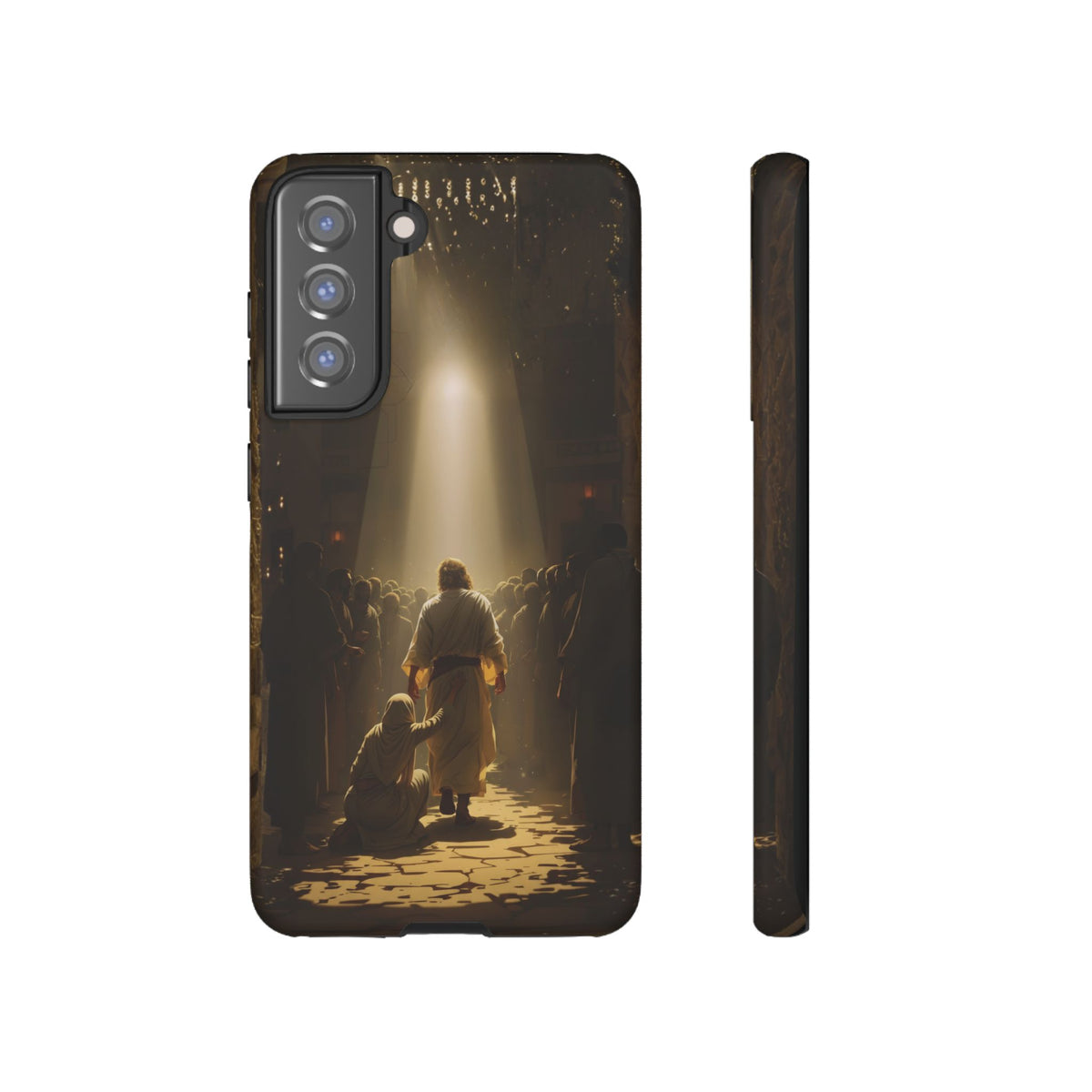 Christelijk telefoonhoesje Aangeraakt door geloof bruin mat