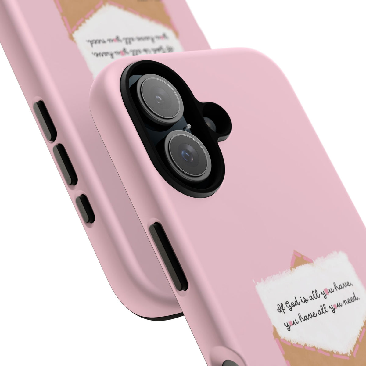 Christelijk telefoonhoesje God is alles wat je nodig hebt roze mat
