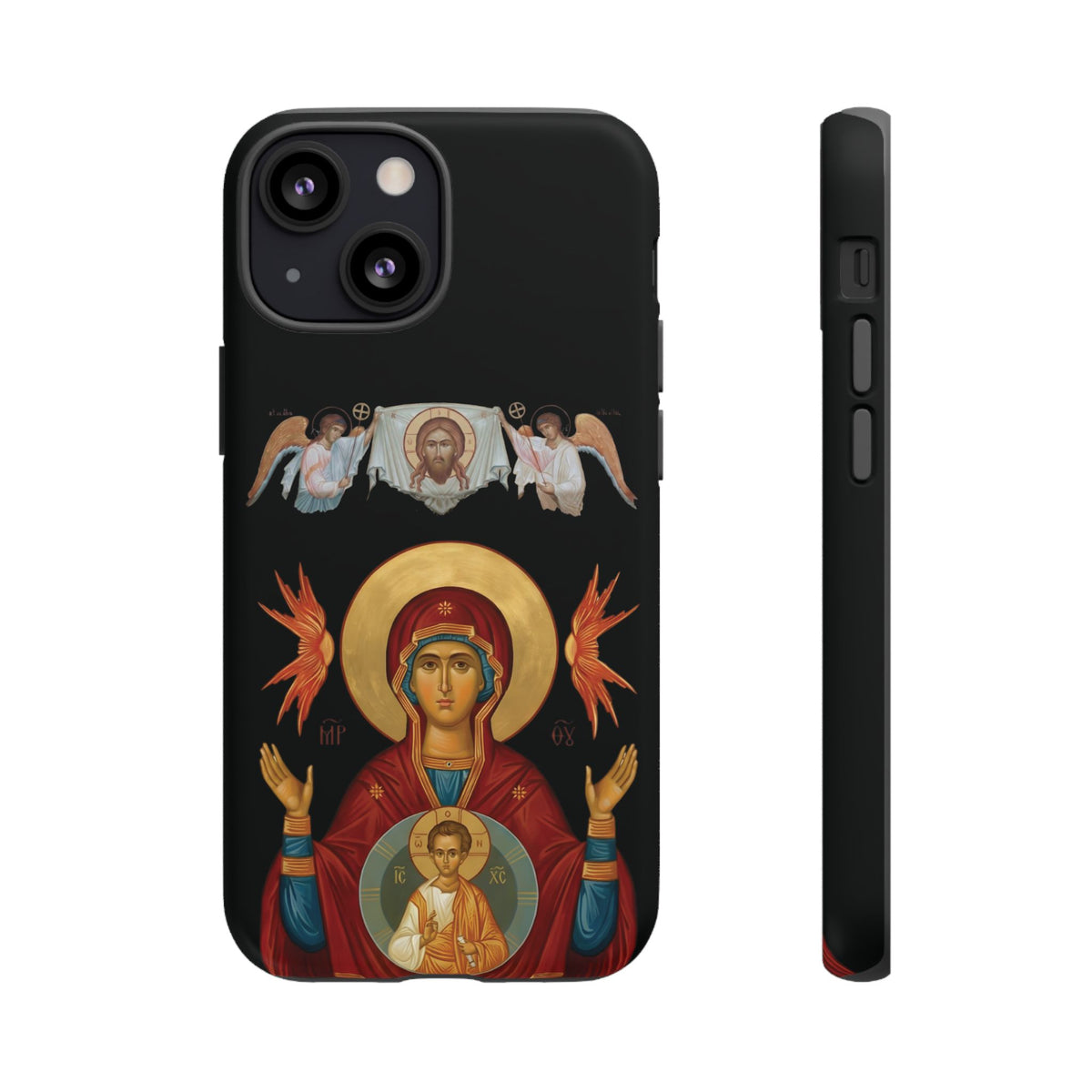 Christelijk telefoonhoesje De Heilige Maagd Maria zwart mat