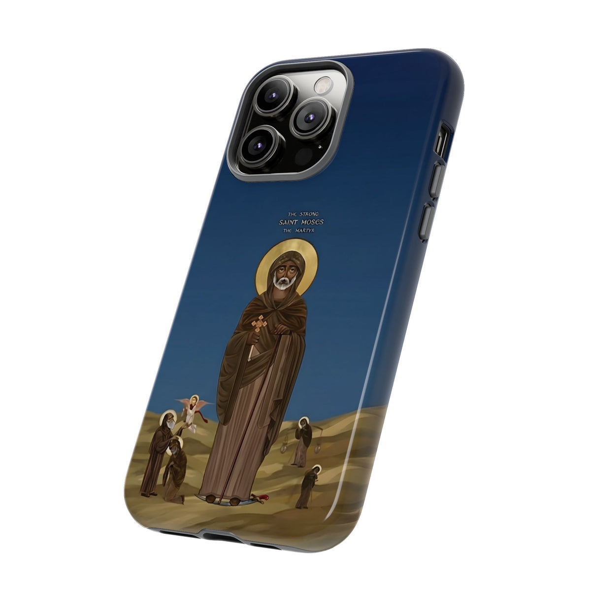 Christelijk telefoonhoesje Sint-Mozes de Sterke blauw mat