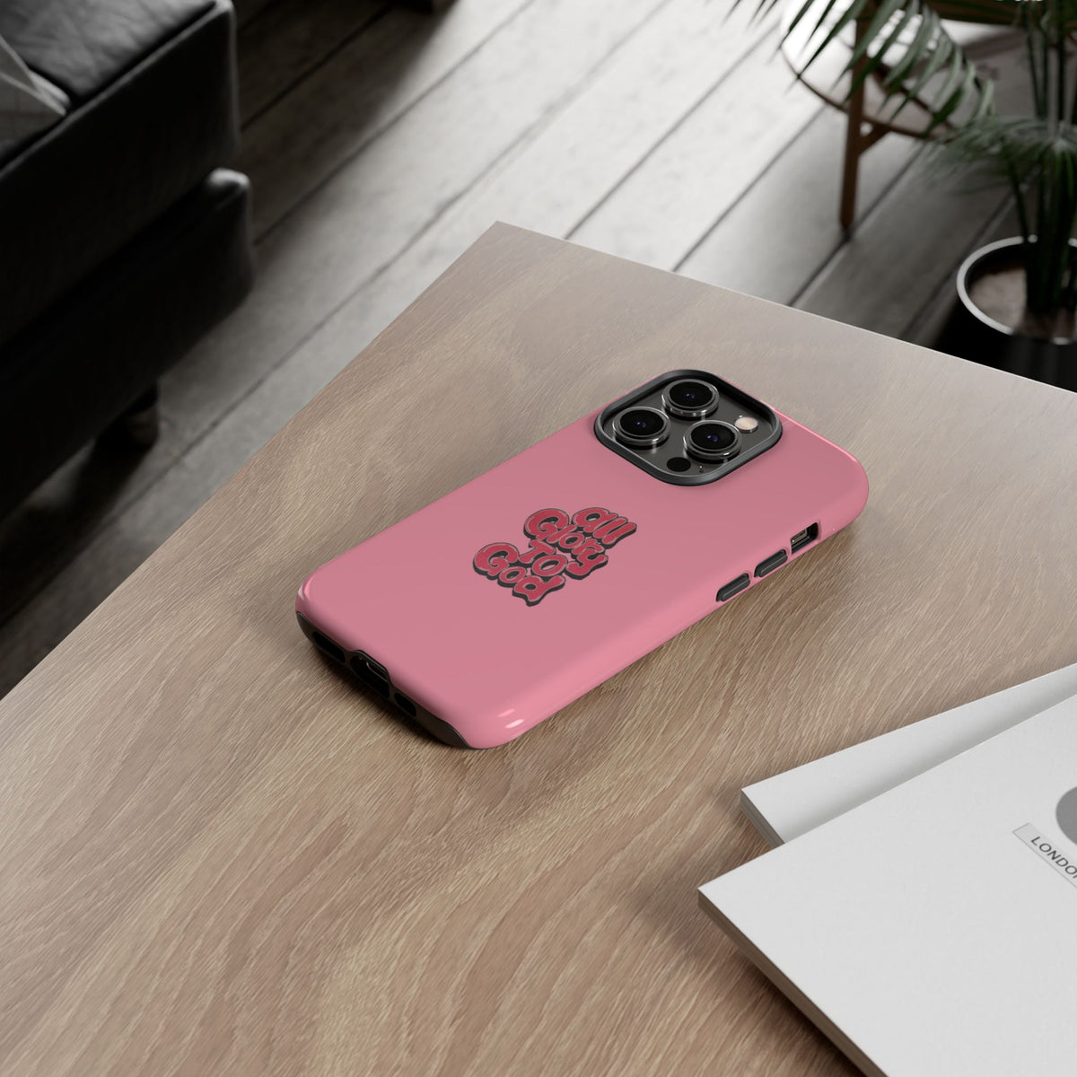 Christelijk telefoonhoesje Alle eer aan God roze mat