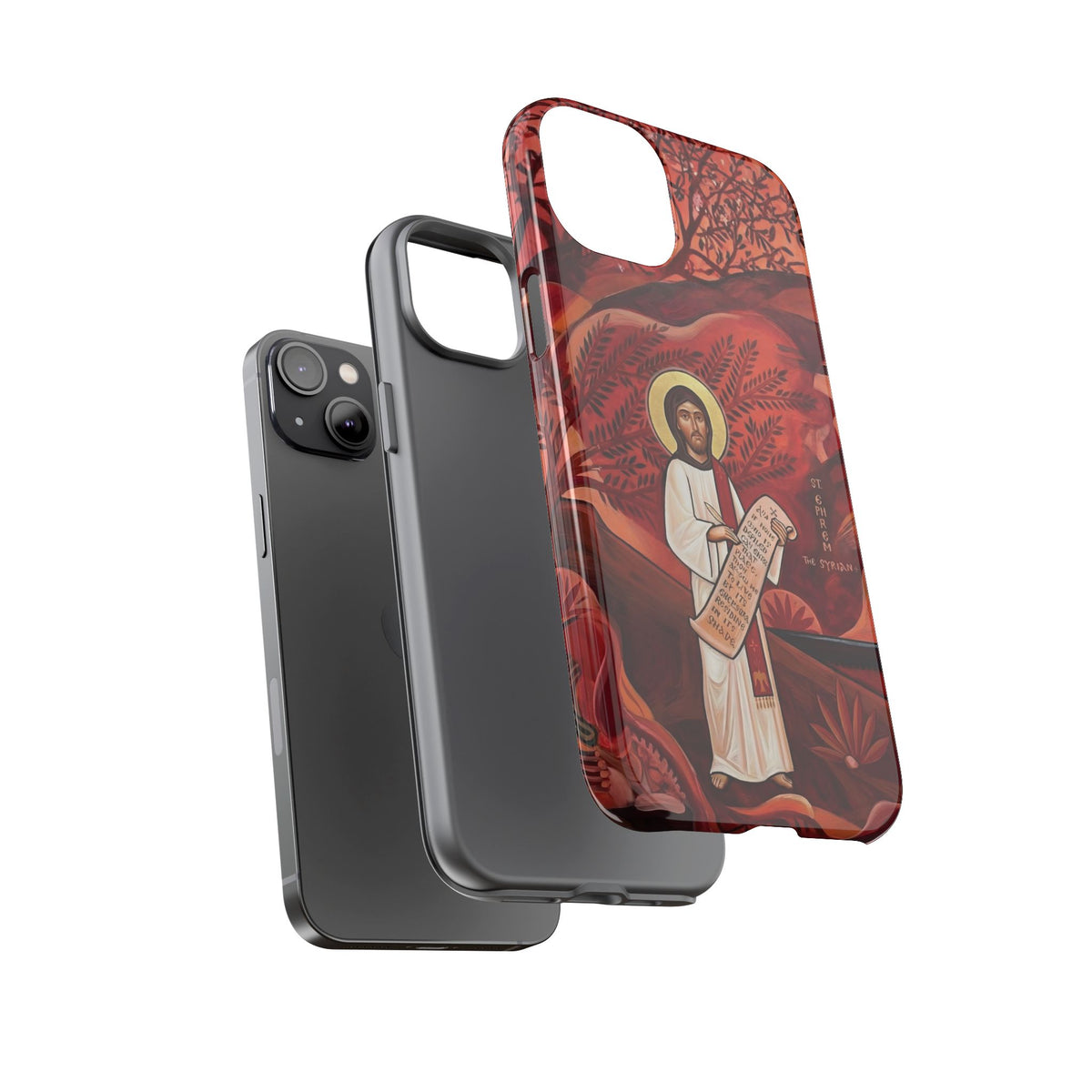 Christelijk telefoonhoesje Sint-Efrem de Syriër rood mat